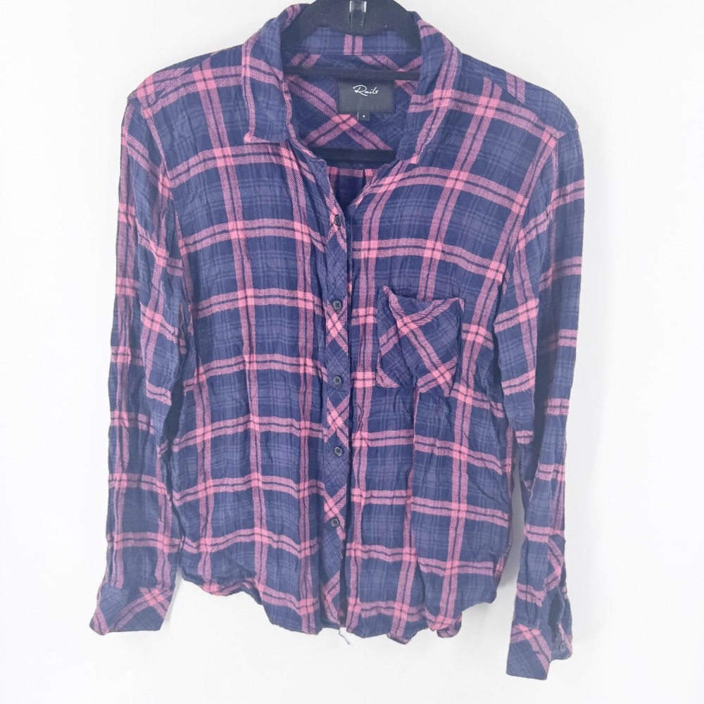 ✅‎ Rails Hunter Plaid Button-Up Shirt Pink and Blue Plaid Button-Up Shirt SMALL
